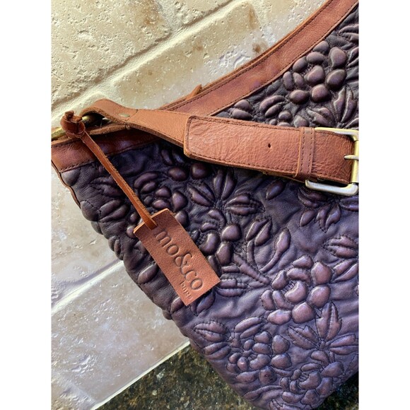 HTF Sundance Mo & Co Villa Cimbrone Quilted Floral Brown Leather Shoulder Bag - Picture 2 of 11